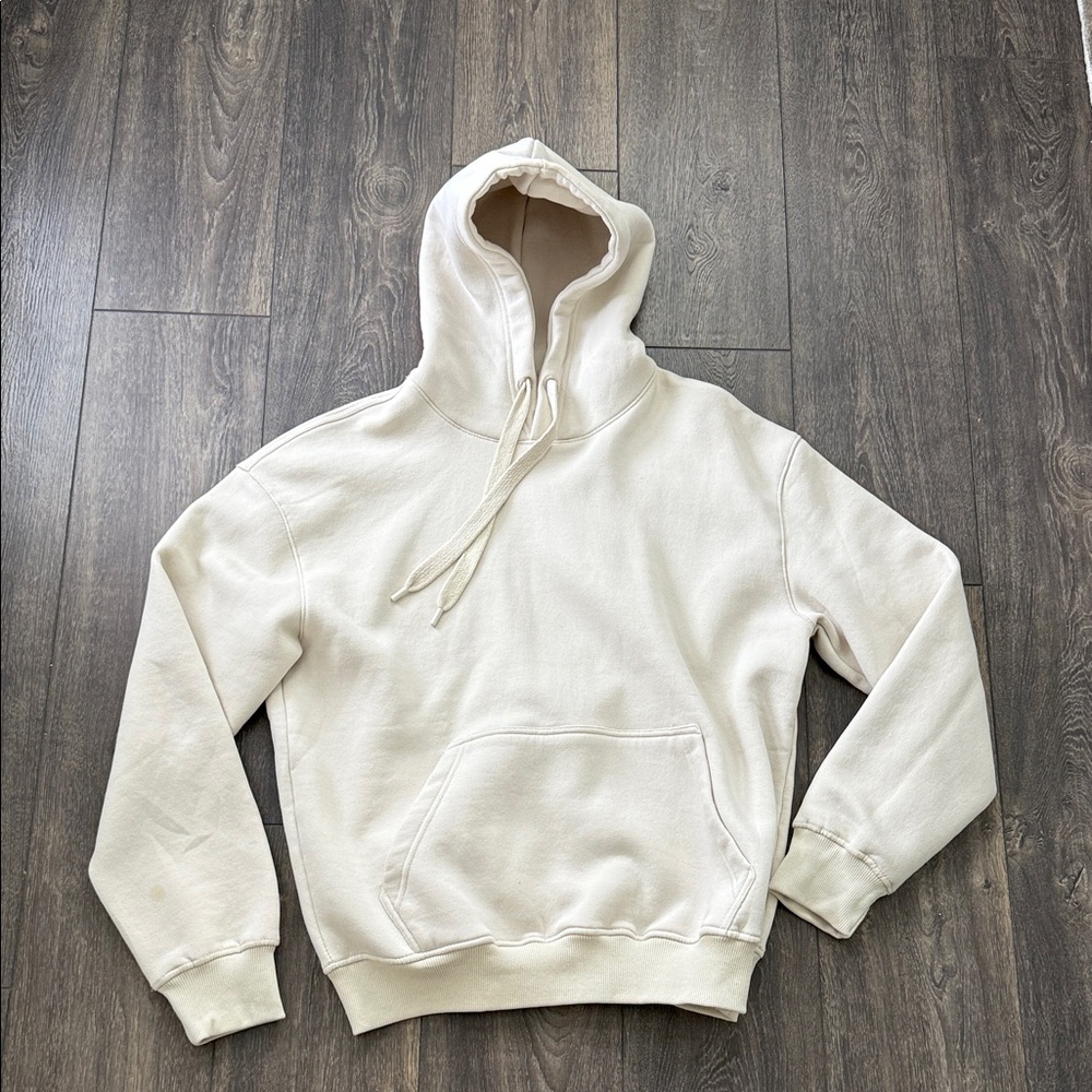 Men's Bershka Pullover Hoodie - Cream/Light Tan Color - Size Large - SOFT